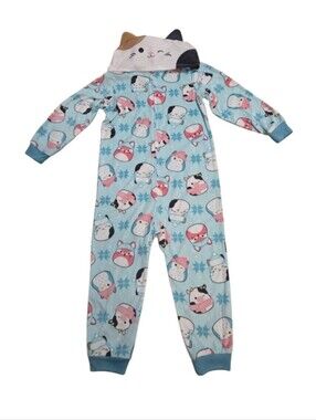 #A34 Kids Light Blue Cat Hooded One-Piece Pajamas